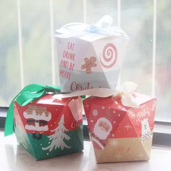 Karšto pardavimo 2019 5.5x5.5x6cm 5vnt/10vnt linksmų kalėdų, vestuvių saldainiai raudona spalva su whiteribbon lauke Diamond Popieriaus šalis, dovanų dėžutėje