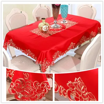 JUYANG Vestuvių dekoro raudona valgomojo stalo staltiesė. Raudona šventinio stalo runner. Išskirtinį siuvinėjimo apvali staltiesė.Įvairių dydžių