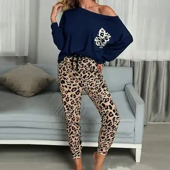 2020 Leopard Homewear Tinka Moterims Rudenį Atsitiktinis T Shirts Raišteliu Sweatpants Ištaigingas Dėvėti Mados Pajama Komplektai Elastinga Sleepwear