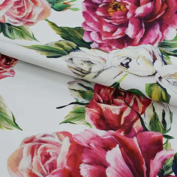 Skaitmeninės tapybos Bijūnai, rožės grynos medvilnės audinio vasaros suknelė tissu as metrų telas por metro tecido tela shabby chic tissus