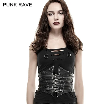 PUNK RAVE Steampunk Moterų ClothesAccessories Slim Fit Gotikos Derliaus Oda Geriausiai Unisex Cosplay Seksualus Punk Korsetas