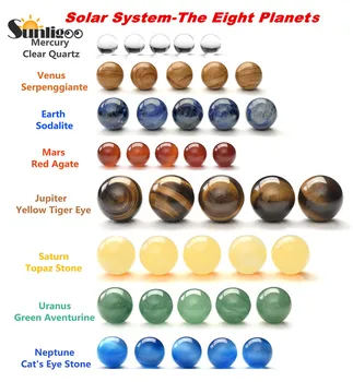 Sunligoo Saulės Sistema, 8 Planetų Krištolo Rutulys, Kamuolys Kolektyvinio Figūrėlės Rankų Darbo Natūralaus Akmens Medinis Stendas Planetų Namų Dekoro