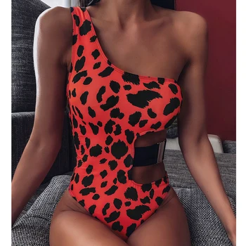 Peachtan vientisas Leopard maudymosi kostiumėlį moterų 2020 m. monokini Tuščiaviduriai iš moterų maudymosi kostiumėliai, Seksualus brazilijos bikini vieną petį naujas