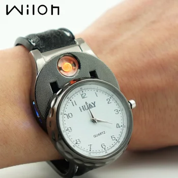 Žiūrėti Vyrų Lengvesni laikrodžiai sprot kvarco writewatch USB Įkrovimo karinės Atsitiktinis vyrų laikrodis Flameless Cigarečių Degiklio F888