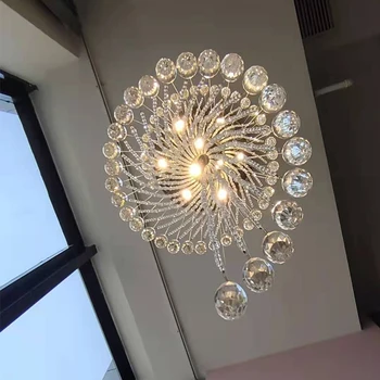 Modernūs, Prabangūs Didelių Kristalų Liustra K9 Kristalų Laiptų Spiralė Šviesos Armatūra Kūrybos LED Šviestuvai, Lempos Hotel Villa