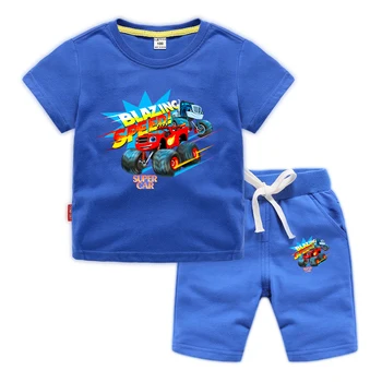 Berniukas drabužius vasarą 2020 berniukas drabužių rinkinius, vaikų drabužiai Deganti automobilį spausdinti berniukams trumpomis rankovėmis marškinėliai + šortai drabužių rinkiniai