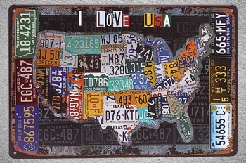 1 vnt myliu Jungtinės amerikos valstijos JAV automobilių žemėlapis licencijos Skardos Pasirašyti sienos vyras urvas Apdailos Vyras urvas Meno Plakatas metalo senovinių namų