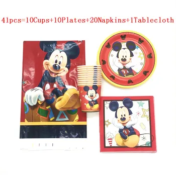 Disney Raudona Mickey Mouse 61Pcs/41Pcs Vienkartiniai Indai, Nustato Vaikas, Gimtadienio Taurės Plokštė Vystymo Staltiesė Apdailos Tiekimo