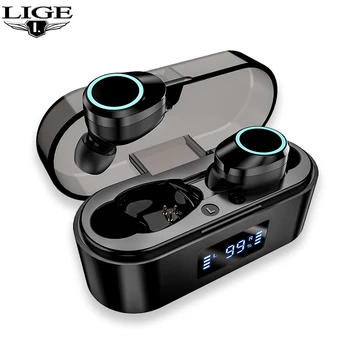 LIGE Belaidės Ausinės Bluetooth 5.0 Ausinės su Mikrofonu LED Ekranas IPX6 Vandeniui TWS 