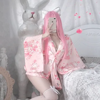 Seksualus Japonijos Rožinė Kawaii Kimono Cosplay Apatinis Trikotažas Apranga Tradicinio Stiliaus Skraiste Pagundai Kostiumai Pižama Diržų Rinkinys Moterims