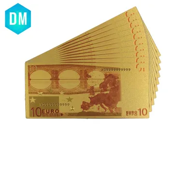 10 vnt Spalvingų Auksą, Padengtą Euro 10 Aukso Banknotų geras Kūrinys, Dovanų Popieriniai Pinigai Dovanos