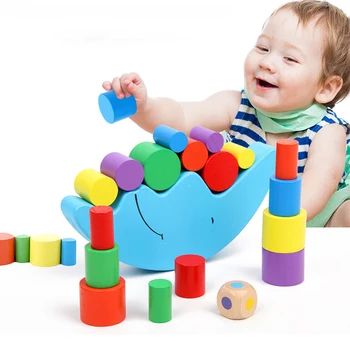 Kūdikių Ankstyvojo Mokymosi Mediniai Blokai Žaislas Mėnulis Balansavimo Rėmo, Kūdikiui Švietimo Žaislas Spalvinga Medienos Blokai Vaikams, Žaislai