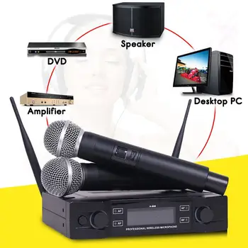 UHF Bevielio Mikrofono Sistema, 2 Channel 2 Belaidžiai Nešiojamą Mic Kraoke Kalbos Šalies prekių Cardioid Profesionalus Mikrofonas