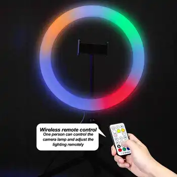 RGB spalvotu LED Šviesos Žiedas 10 Colių 160CM Stovėti Vaivorykštė Ringlight USB Su Telefono Stovas 16 šviesios Spalvos-Live Transliacijos Nuotrauka
