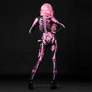 3D Spausdinimo Skeletas Gėlių Šmėkla Jumpsuit Moterys Šalis Cosplay Demonas Baisu Kostiumas Bodysuit Halloween Carnival 