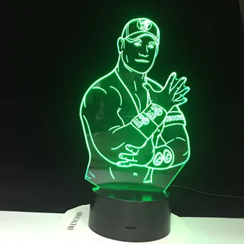 John Cena Sporto Imtynininkas 3D Led Nakties Šviesos Palieskite Jutiklio Spalva Keičiasi naktinė lempa 