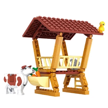 AUSINI Ūkio Namelis Namų Statyba Blokai Gyvūnų, Šunų Kačių, Triušių, Kiaulių, Karvių Mergaičių Paveikslas Plytų Žaislai Vaikams Kūrėjas Vaikai Plaything
