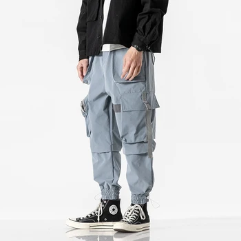 Streetwear Vyras Jogger Kelnes Šoninių Kišenių laisvo Stiliaus Hip-Hop Vyrų Sweatpants Mados 2020 High Street Laisvalaikio Kelnes Kelnės