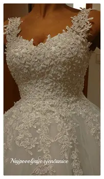 Kamuolys Chalatai Spagečiai Dirželiai Baltas Dramblio kaulo Tiulio Vestuvių Suknelės 2019 Karšta su Perlų Vestuvių Suknelė Santuokos Klientas Dydis