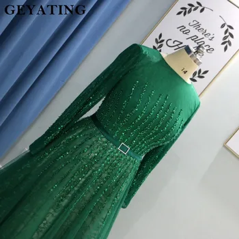Senovinių Nėrinių Žalia Dubajus Vakarinę Suknelę 2020 Elegantiškas Ilgas Rankoves Arabų Musulmonų Prom Dresses Duobute Kristalų Oficialią Šalies Chalatai
