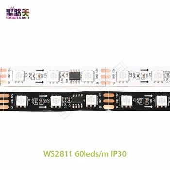 5m/roll DC12V 5050 SMD rgb 2811 juostelės šviesos adresuojamo 30/48/60 led/m Smart led pikselių juostelės išorės ic, 1 ic kontrolė 3 led