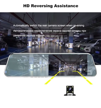 Automobilių DVR Dual Lens 5.18 colių Jutiklinis Ekranas FHD 1080P Automobilio vaizdo Kamera galinio vaizdo Veidrodis, Dashcam Auto Registrator 24H Parkas Galinio vaizdo Kamera