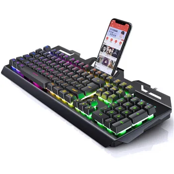 Žaidimų Klaviatūros Apšvietimas Laidinio USB Mechaninė Jaustis Žaidėjus RGB Klaviatūros 104Keys Tablet Stalinis Kompiuteris Su Telefono Turėtojas