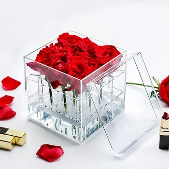 Akrilas Skaidri Makiažas Organizatorius Medžiagos Kosmetikos Atveju Turėtojas Rožių Žiedų Dėžutė Su Dangčiu Makiažas Organizatoriaus Valentino Dieną