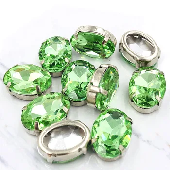 10X14mm/13X18mm Šviesiai žalios spalvos, Ovalo formos Vario nagai tuščiaviduriai, stori apačioje aukštos kokybės stiklo kristalų Siūti strazdų 