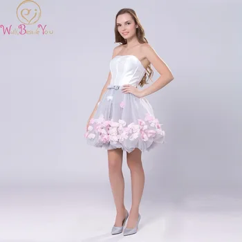 Balta-Pilka Vakaro Suknelės 2020 Spalvinga Gėlių Trumpas Kamuolys Suknelė Stebėjimo Satino Tiulio Saldus Šalies Oficialaus Prom Chalatai Pokylių Skraiste