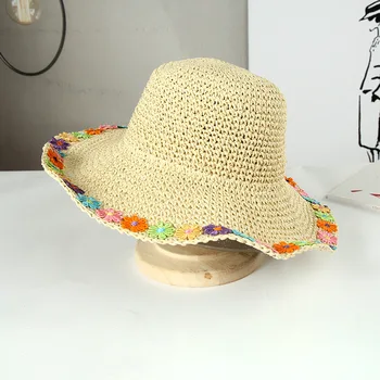 2020 Naujas Vasaros Saulės Skrybėlės Bohemijos Stiliaus Moterų Mados Šiaudų Gėlių Ornamento Formavimas Platus Kraštų Paplūdimio Skrybėlę