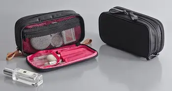 Juodos spalvos dvigubas nailono užtrauktukas kosmetikos krepšys moterų dvipusis kelionės plauti saugojimo krepšys