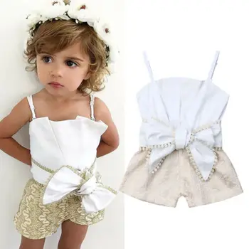 Boutique mergina drabužius 2019 m. Vasarą Bamblys Vaikams Baby Girl Drabužiai Nėrinių Rankovių Romper Lankas Jumpsuit Komplektus Sunsuit