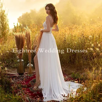 Eightree Bohemijos Vestuvių Suknelė be Rankovių 2021 Appliqued Nėrinių Padalinta Nuotakos Suknelė Paplūdimio Šifono Plius Dydis Vestido de Noiva
