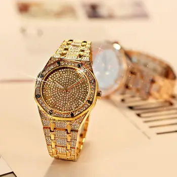 Mados Žiūrėti Vyrų Aukso Sparkle Diamond Naujas Prabangus Klasikinis Dizainerio Nerūdijančio Plieno Juosta Aukso Laikrodžiai Vyrams Reloj Hombre