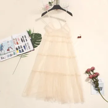 2018 M. Rudenį Ilgas Vasaros Suknelė Moterims Tinklelio Suknelė Su Sexy Nėrinių Spageti Dirželis Suknelės Ponios Maxi Gazas Suknelė Sundress Vestidos A1024