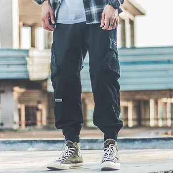 11 BYBB TAMSU Multi-pocket Krovinių Haremo Kelnės Vyrams Elastinga Juosmens Hip-Hop Atsitiktinis Kelnės Poilsiu Vyrų Japonijos Streetwear Kelnės