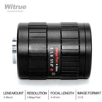 HD Varifocal Lens 4-18mm pramonės objektyvas 1/1.8 colių HD F1.6 zoom žemus iškraipymus C Mount CCTV lens