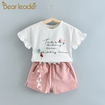Lokys Lyderis Mergaičių Drabužių Rinkiniai 2021 Naujas Vasaros Vaikai Lankas-mazgas T-marškinėliai ir Kelnės 2vnt Komplektus Mergaitė Cute Drabužiai Vaikams Tinka