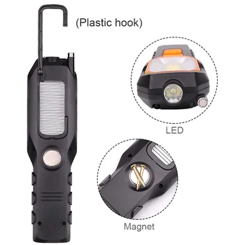 COB LED Žibintuvėlis Įkraunamas USB Darbo Žibintai Lanksčių Magnetinių Kablys Žibinto Lauko Avarinė Šviesos Fakelas Žibintų