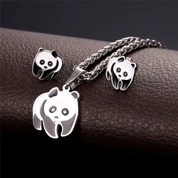 U7 Mielas Mielas Panda Papuošalų Rinkinys Aukso Spalvos Nerūdijančio Plieno Kinijos Gyvūnų Žavesio Emale Auskarai & Karoliai Rinkinius, Skirtus Moterims S848