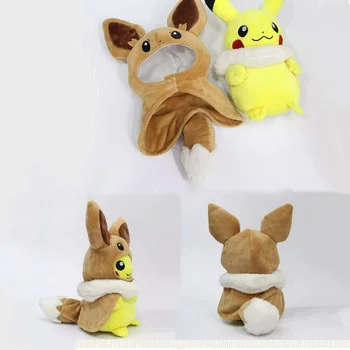 TAKARA TOMY Pokemon Pikachu Anime Pliušiniai Žaislai Cosplay Eevee Pocket Monstras Gyvūnų Cute Lėlės Įdaryti Apsiaustu, Pikachu Kalėdų Dovana Vaikams