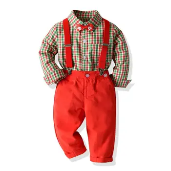 Rudenį Berniukas Drabužiai Kostiumas Vaikams Kalėdų Dress Pledas Marškiniai Raudonas Diržas + Kelnės Vaikams ilgomis Rankovėmis Outwear 1 2 3 4T 5 6 Metų
