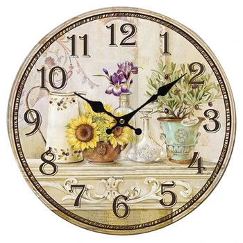 Derliaus Antikos Stiliaus 34cm Sieninis Laikrodis Namie Miegamasis Retro Virtuvės Kvarcas (Modelis:saulėgrąžų)