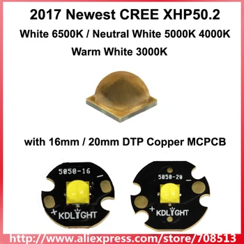 2017 Newset CREE XHP50.2 Balti 6500K/Neutrali Balta 5000K 4000K/Šiltai Balta 3000K) LED Spinduolis su 16mm/20mm DTP Vario MCPCB 6 V