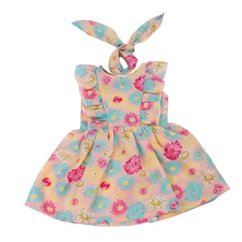 18 colių Mergaičių lėlės suknelė Vasaros spausdinti suknelė + lankelis Amerikos naujagimių sijonas žaislai tinkami 43 cm kūdikių lėlės c528-c529