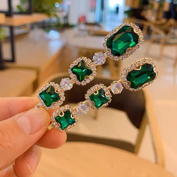 Naujas Paprastas Upscale Prabanga Green Crystal Cirkonis Geometrinis Aikštėje korėjos Elegancija Barrettes Moterims, Mada, Plaukų Aksesuarai