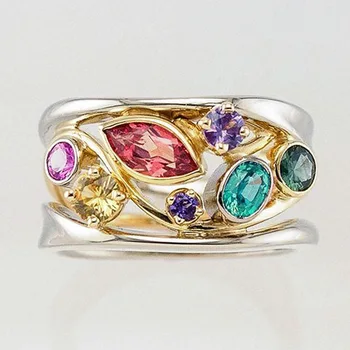 Prabanga Moterų Rainbow Crystal Akmens Žiedas, Žavesio Aukso Sidabro Spalvos Vestuvių Žiedai Moterims, Madingų Geometrijos Didelis Vestuvinis Žiedas