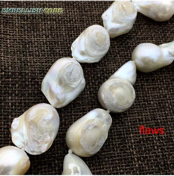 Pardavimo bei baltos spalvos didelė audinių nucleated liepsnos kamuolys formos baroko perlas karoliai gėlo vandens, natūralūs perlai