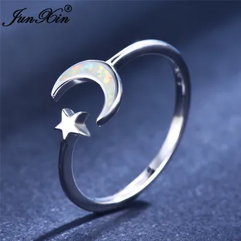 Mielas Moterų Moon Star Piršto Žiedą Mados sidabro Balta spalva Mėlyna Ugnies Opalas Žiedas Žada Atidaryti Sužadėtuvių Žiedai Moterims